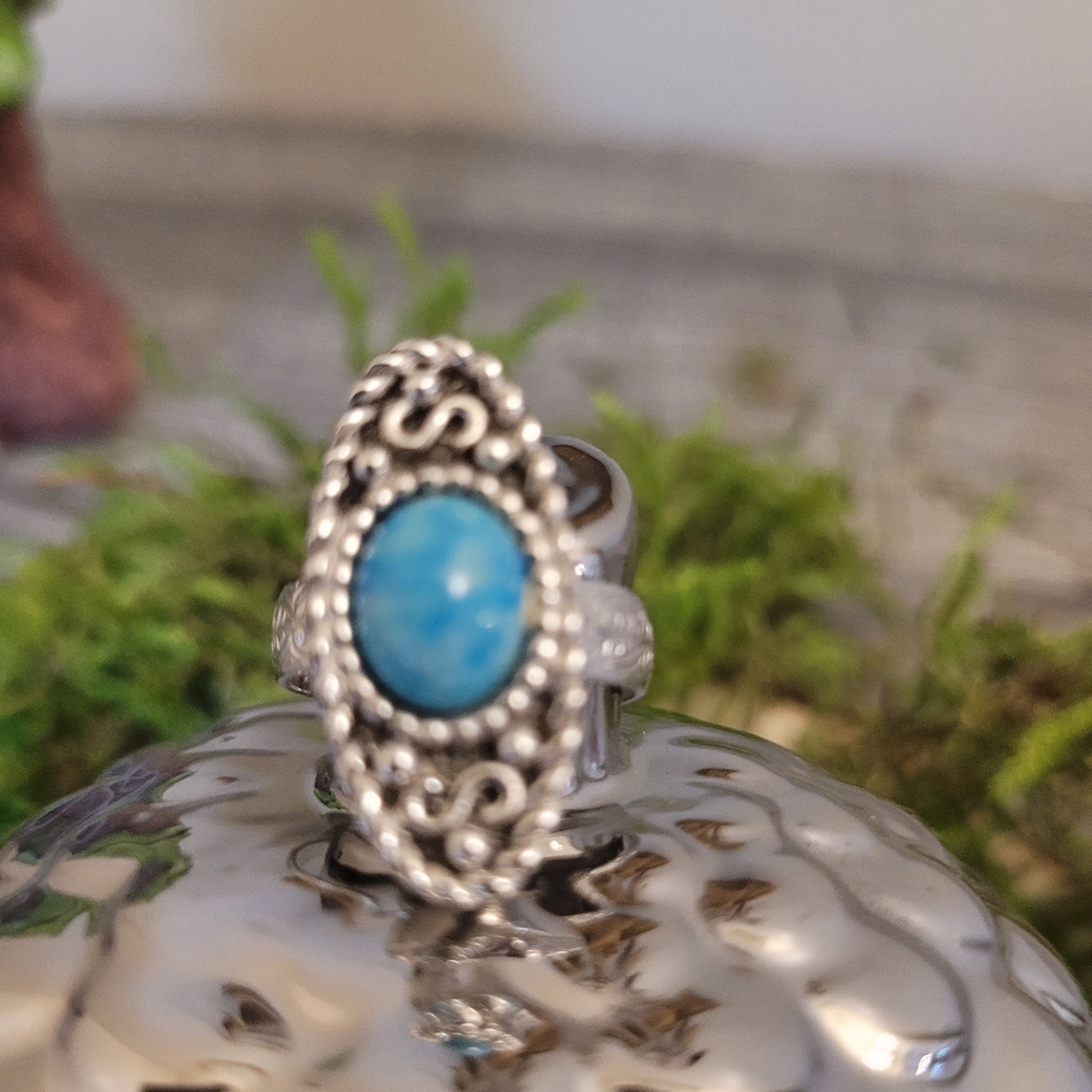 Faux turquoise and silver ring, not 925
